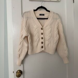 Naadam Cream Cropped Cable Knit Cashmere Wool Sweater Size XS